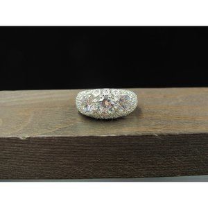 Size 8 Sterling Silver Brilliant Clear Fancy CZ Stones Band Ring Vintage
